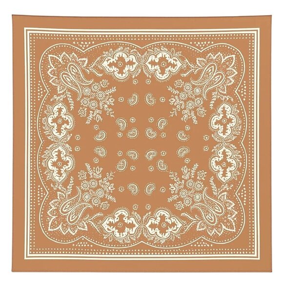 Tan Paisley Square Scarf Wild Rag Bandana Print Satin Neck Head Wrap 27 in - Picture 2 of 6
